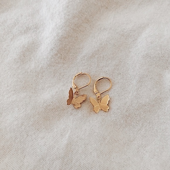 n e w | gold butterfly drop earrings | dangle earrings - Picture 2 of 5